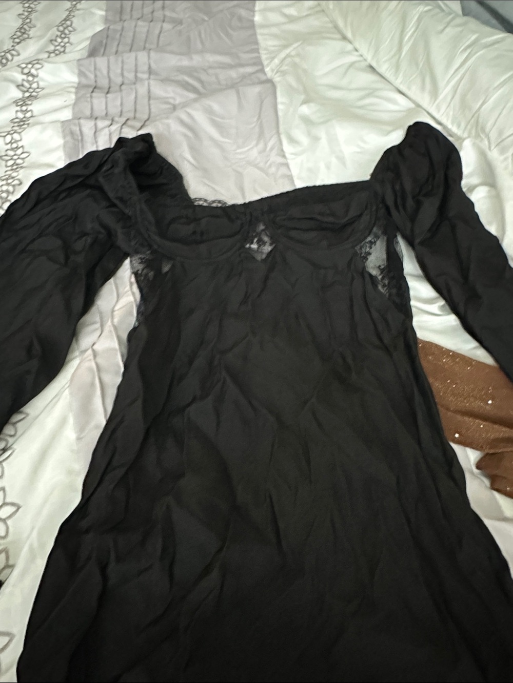 Princess Polly Black Long Sleeve Lace-Trim Dress